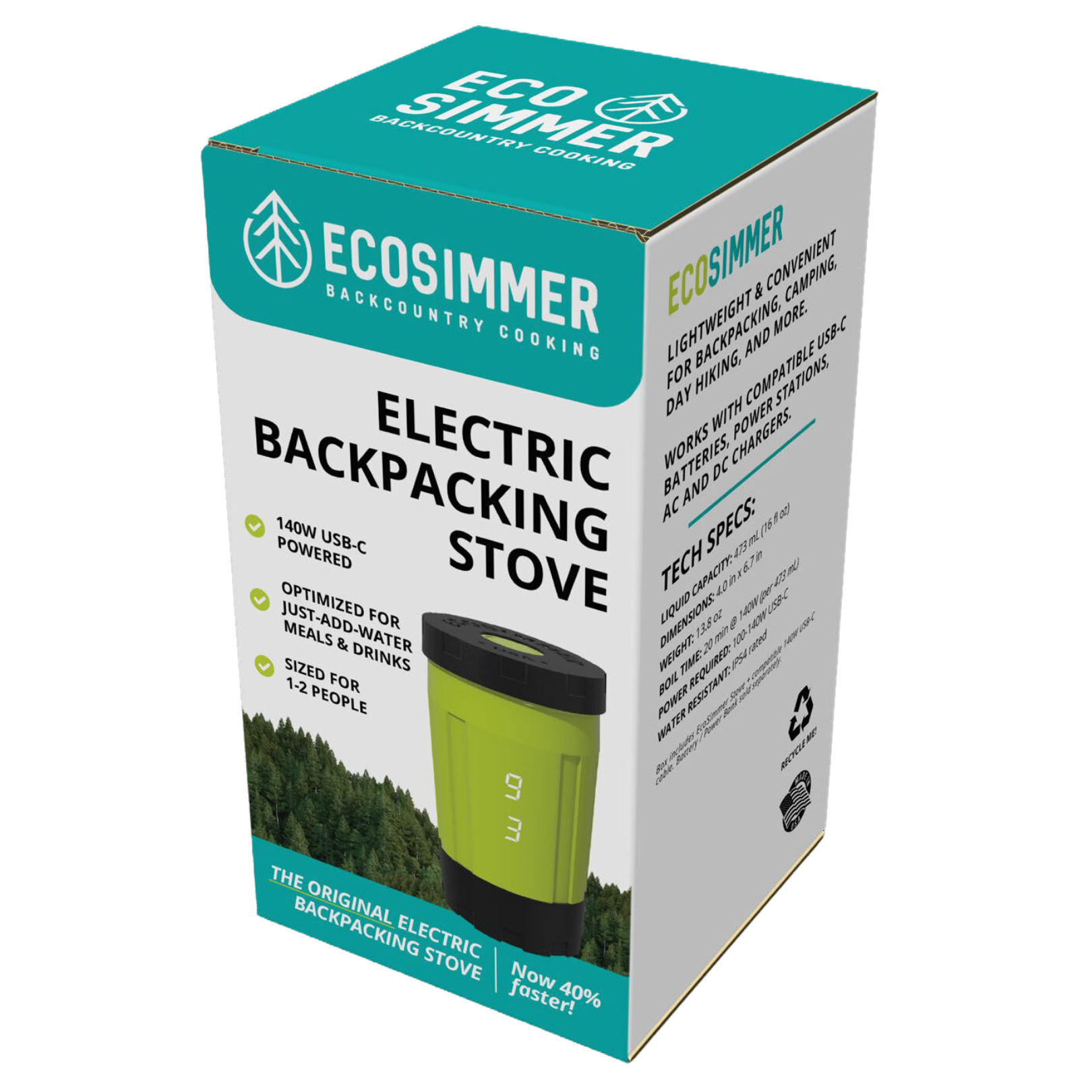 EcoSimmer 140W Electric Backpacking Stove + AC Adapter Bundle | AOHI Magcube 140W USB-C Adapter